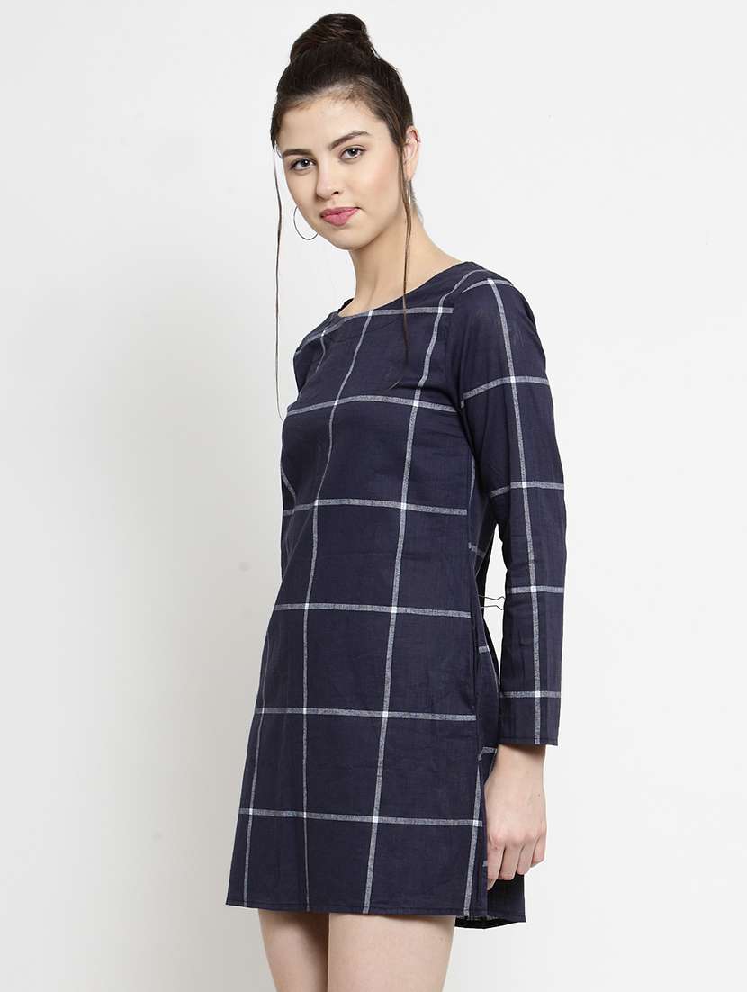 long sleeved checkered a-line dress - 16685151 -  Standard Image - 1
