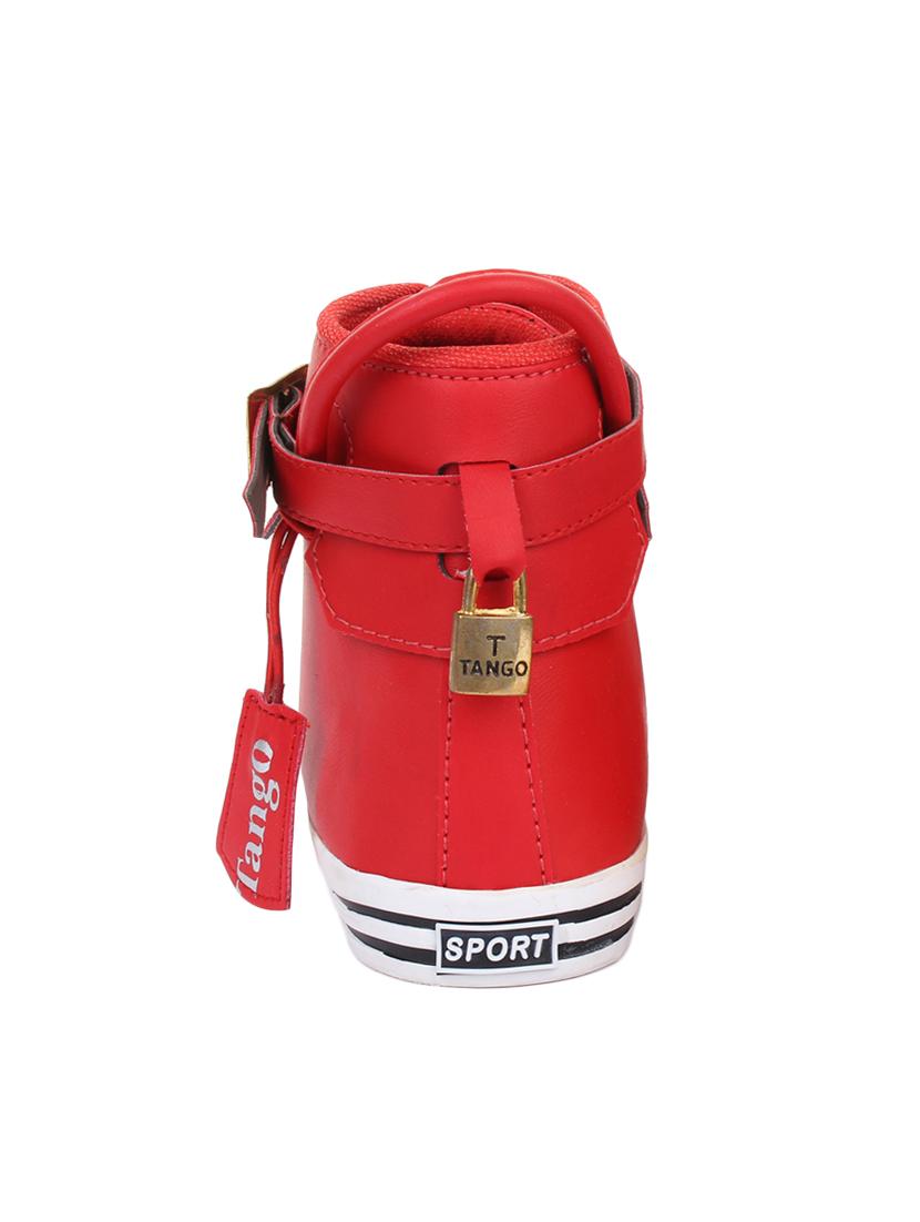 red leatherette lace up sneakers - 16685889 - Standard Image - 1