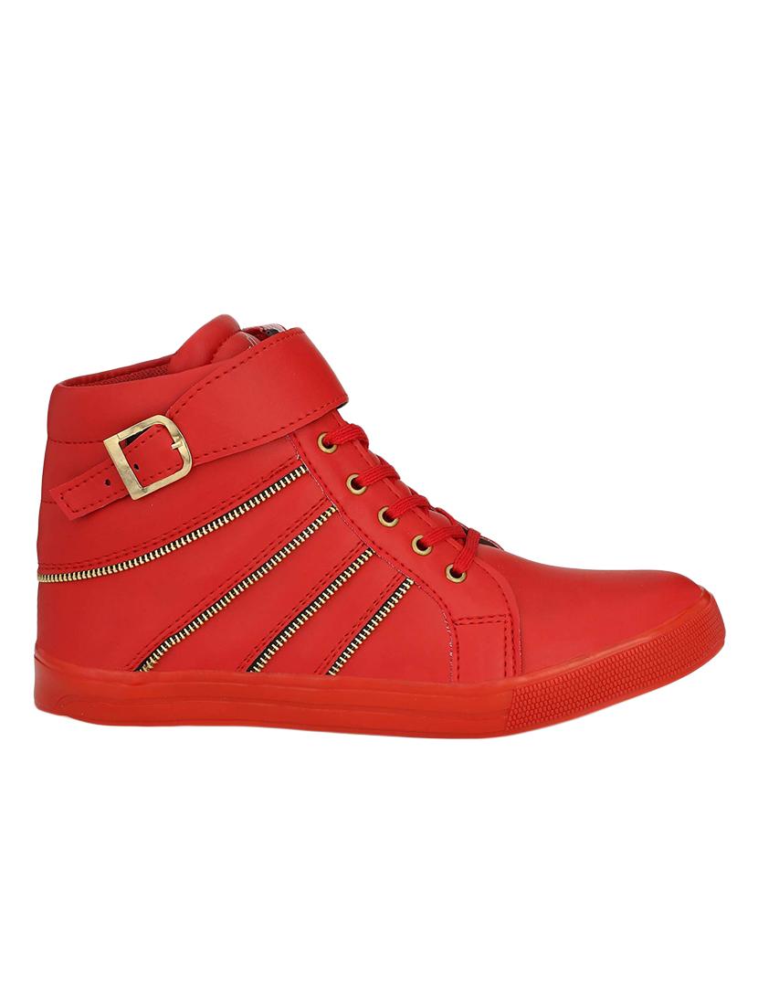 red leatherette lace up sneakers - 16685899 -  Standard Image - 1