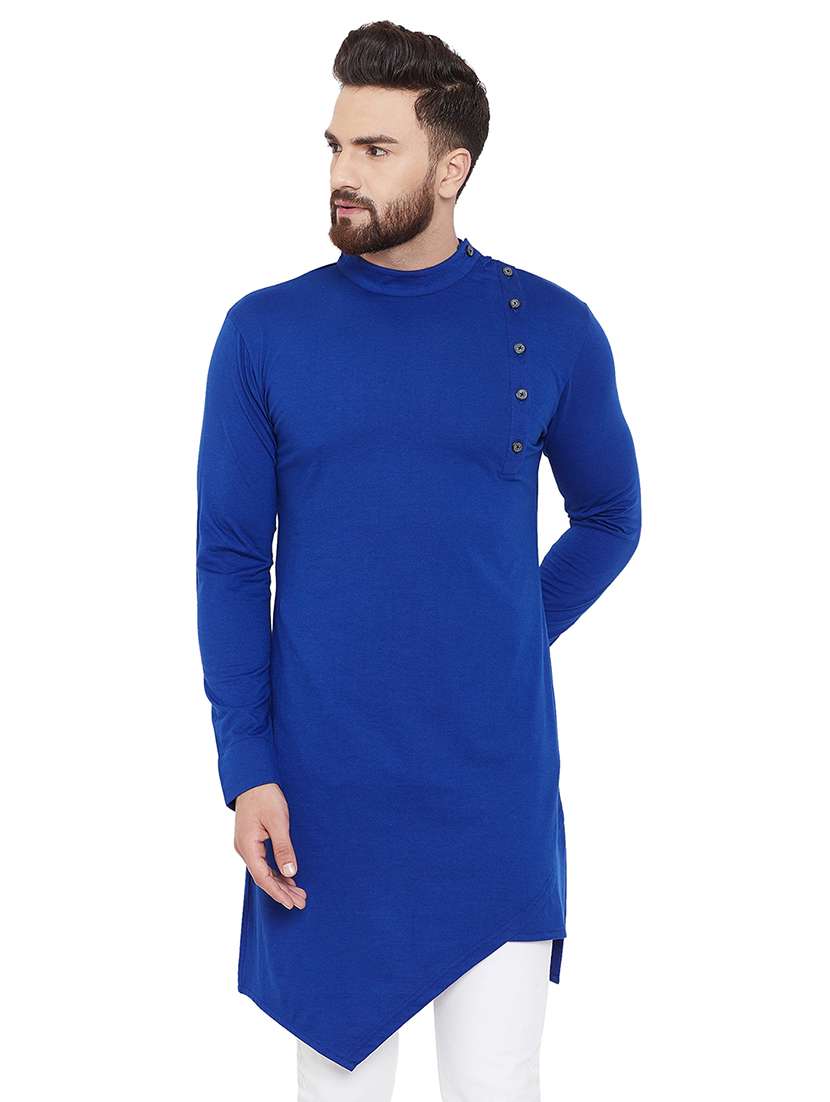 blue solid asymmetric kurta