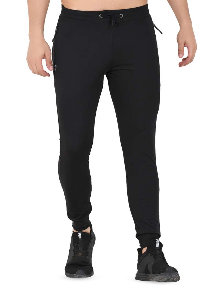 black solid ankle length track pant