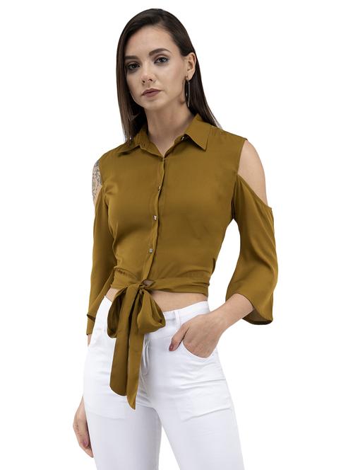 tie knot cold shoulder crop shirt - 16692299 -  Standard Image - 0