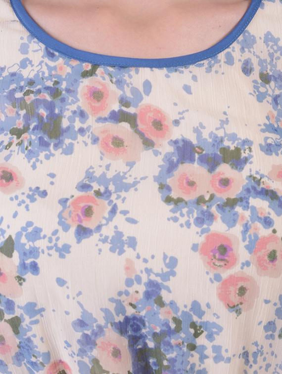 round neck gathered floral a-line dress - 16695748 - Standard Image - 4