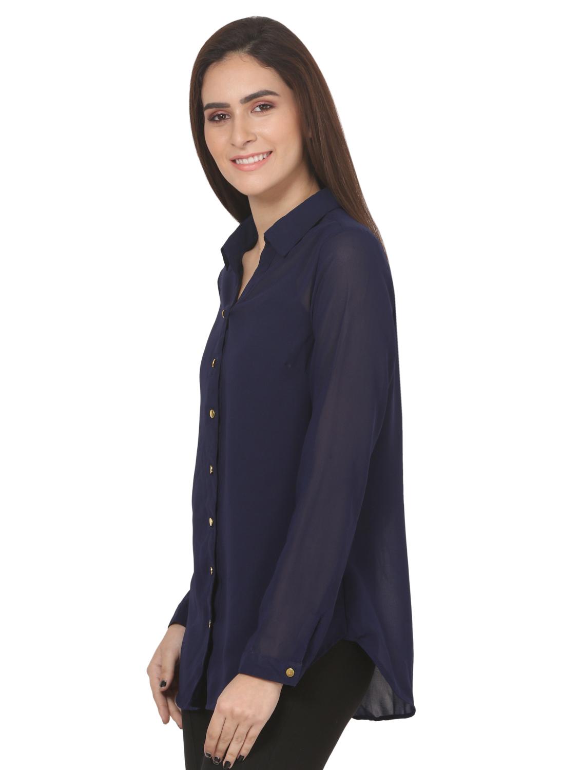 long sleeved curved hem shirt - 16695759 - Standard Image - 1