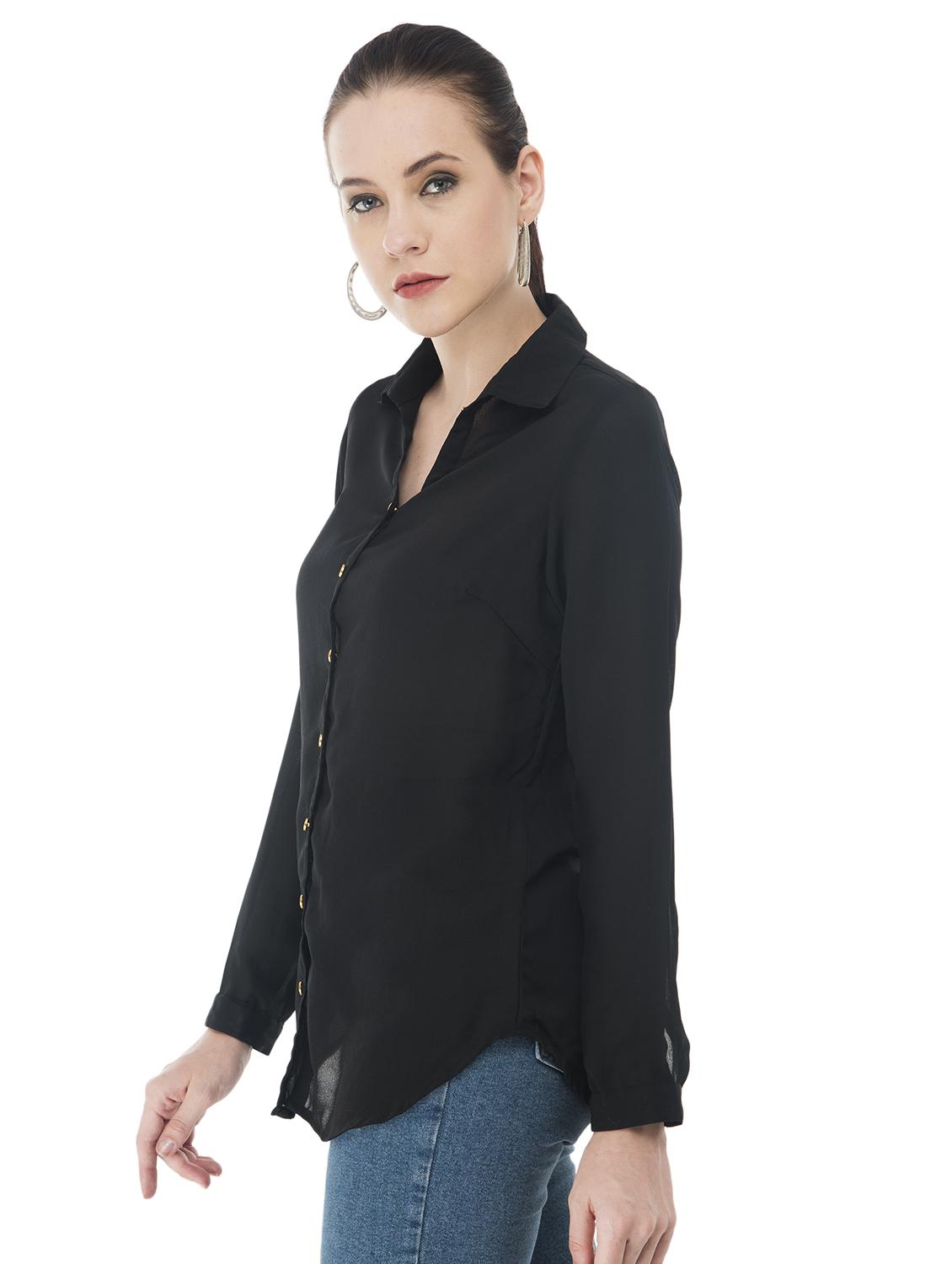 long sleeved curved hem shirt - 16695763 - Standard Image - 1