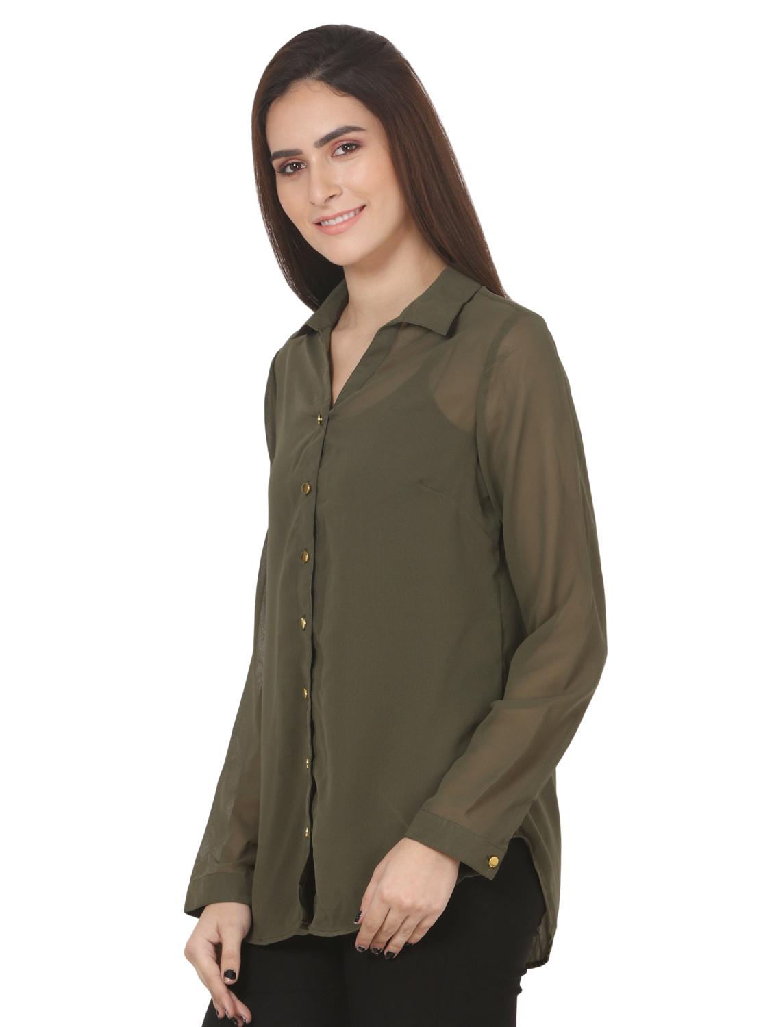 long sleeved curved hem shirt - 16695764 - Standard Image - 1