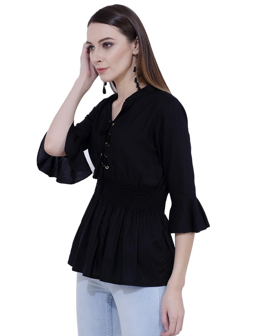 tassel tie up smocked peplum top - 16695777 - Standard Image - 1