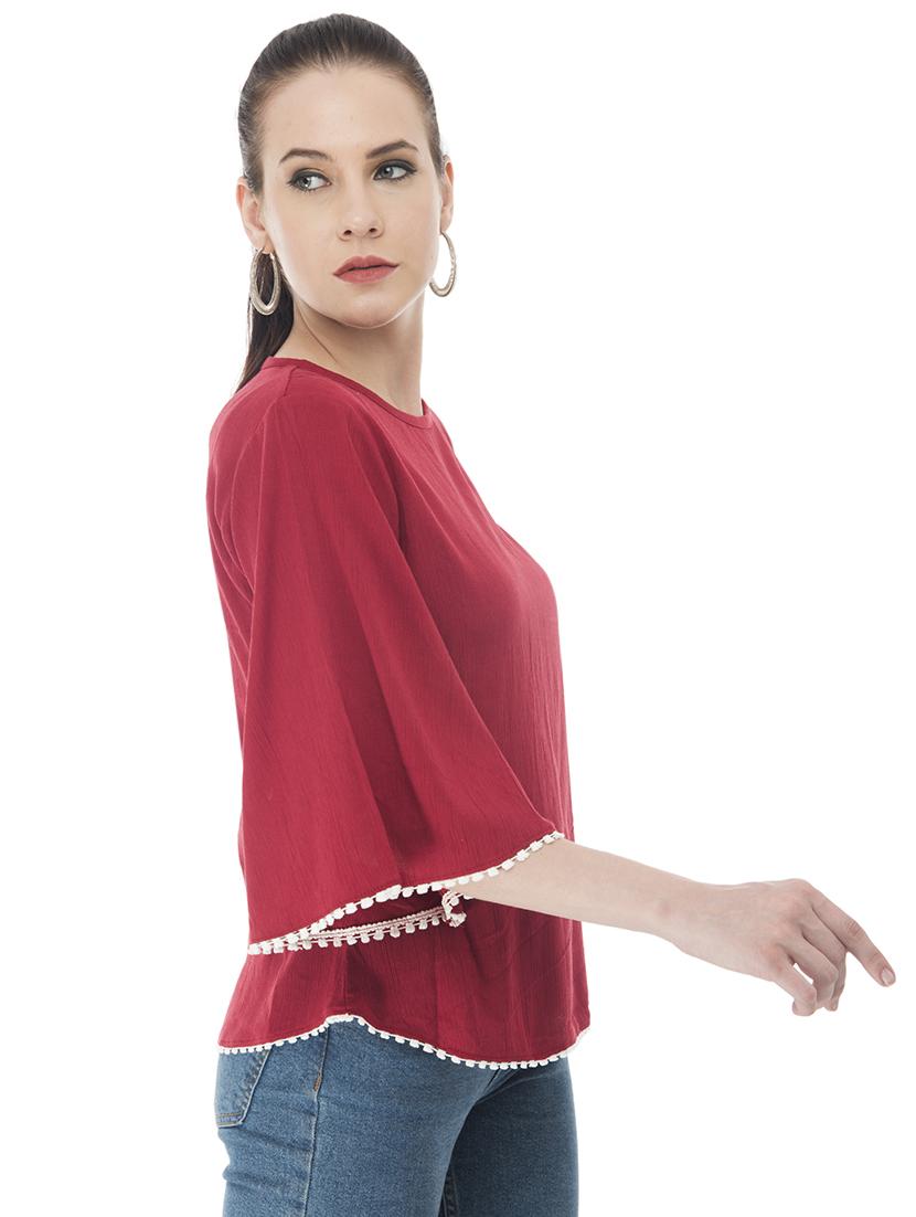bell sleeved contrast lace detail top - 16695779 -  Standard Image - 1