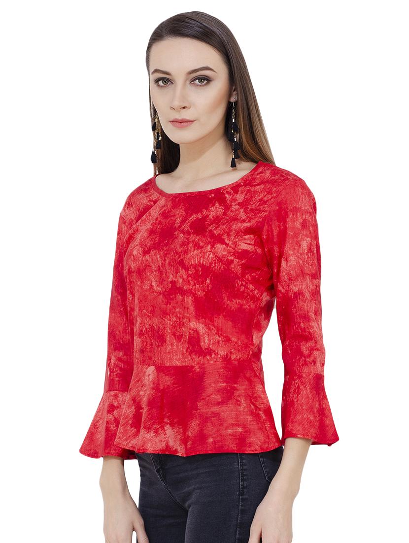 flute sleeved tie and dye peplum top - 16695784 - Standard Image - 1