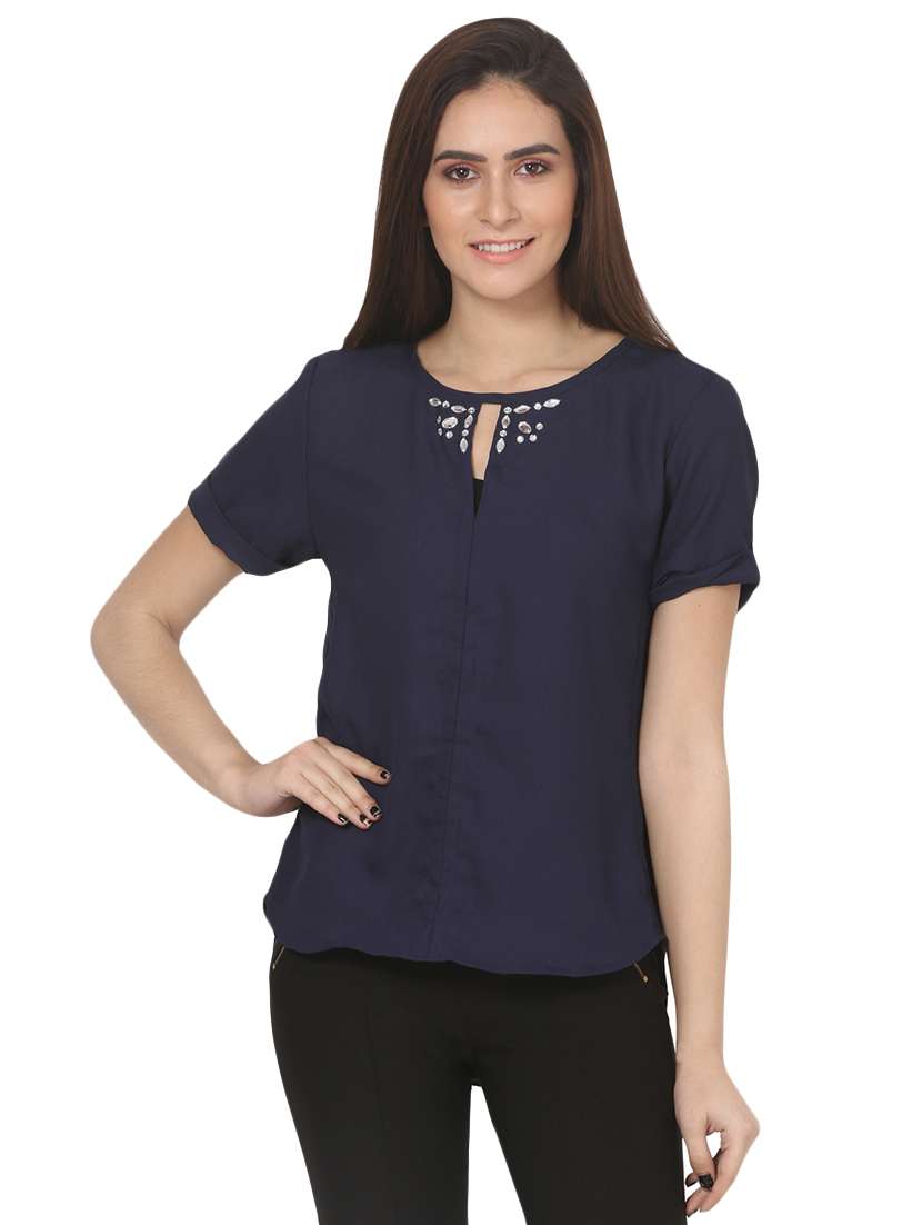 women's straight key hole neck top