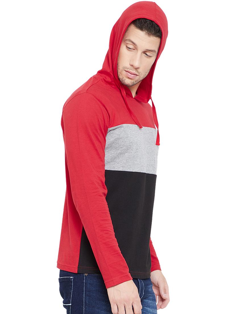 red color block hooded t-shirt - 16696101 -  Standard Image - 1