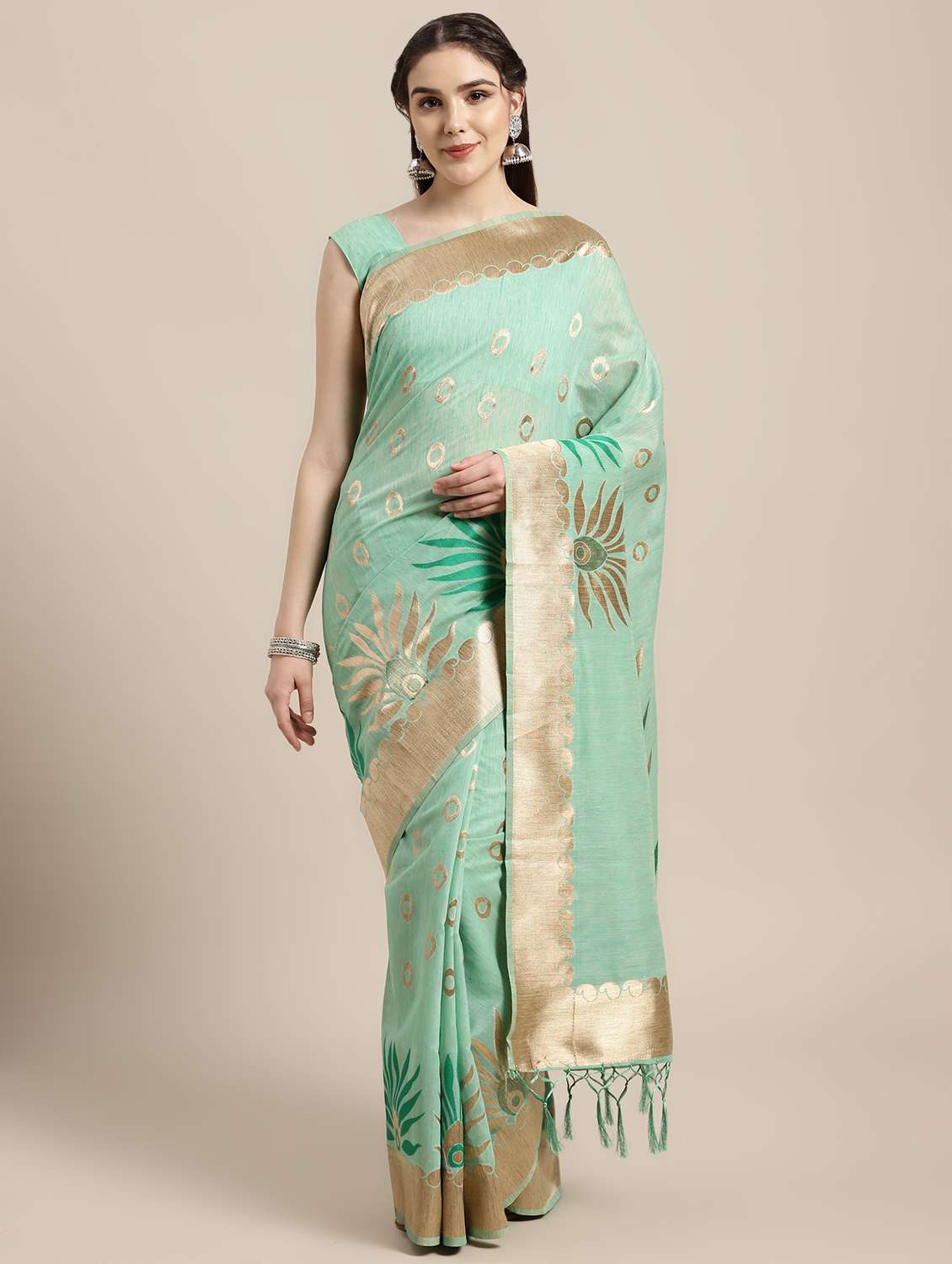 printed woven saree with blouse