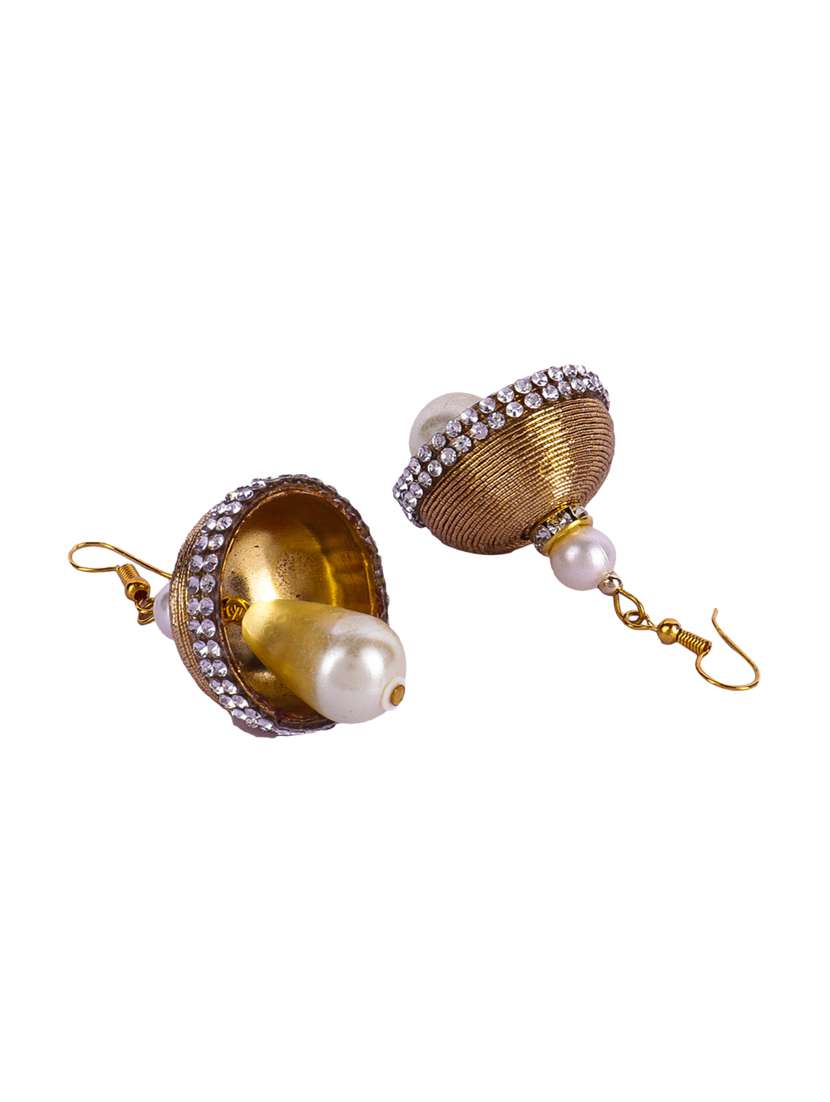 gold cotton jhumka earring - 16697537 -  Standard Image - 1