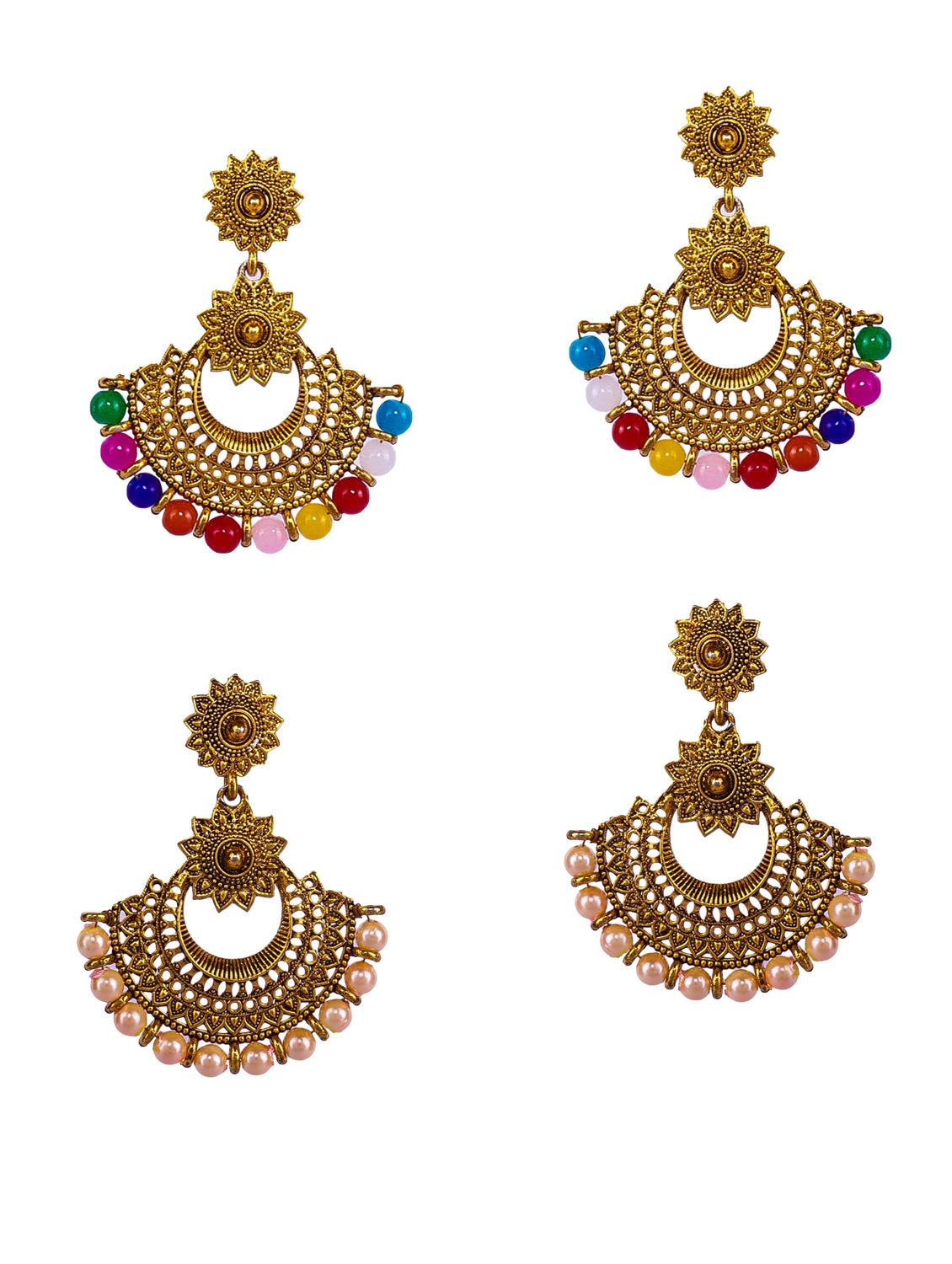 multi colored gold plated drop earring - 16697574 -  Zoom Image - 0