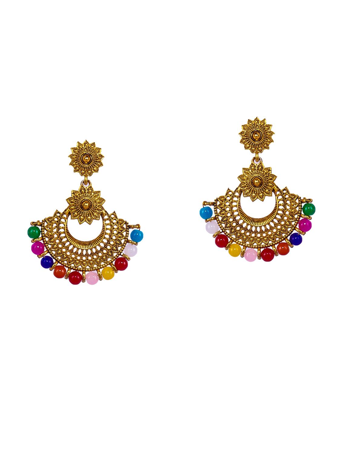 multi colored gold plated drop earring - 16697574 -  Standard Image - 1