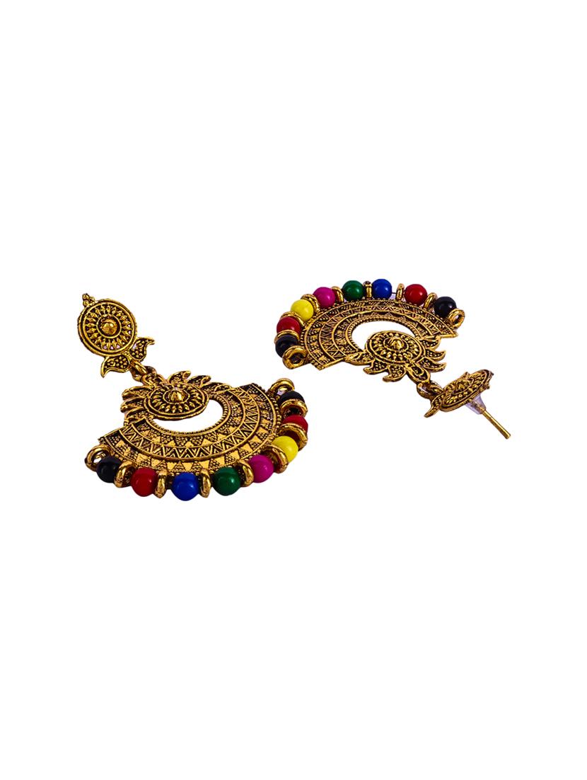 multi colored gold plated drop earring - 16698228 -  Standard Image - 1