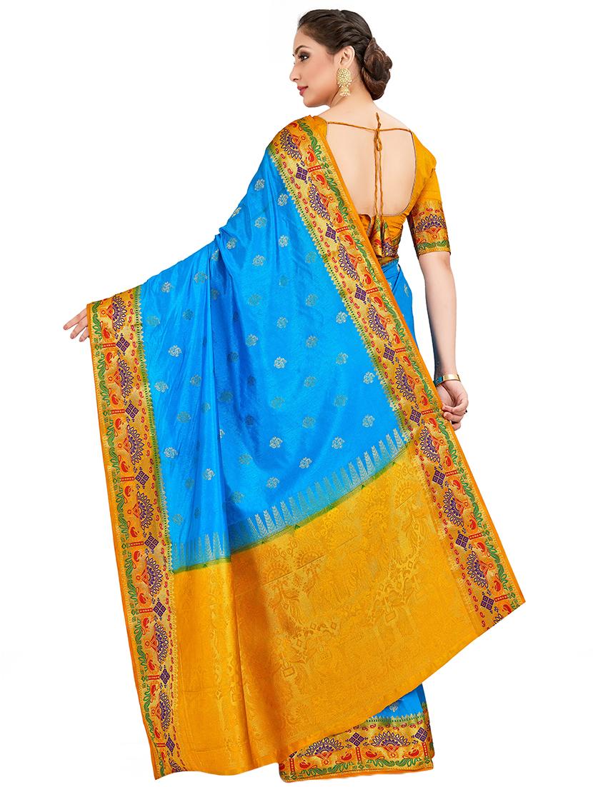 turquoise kanjivaram saree with blouse - 16699104 - Standard Image - 1