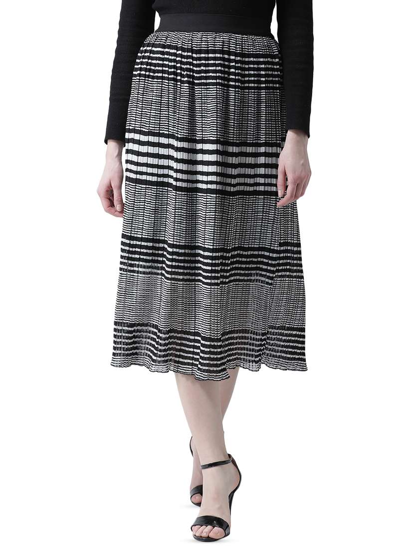high rise striped pleated skirt
