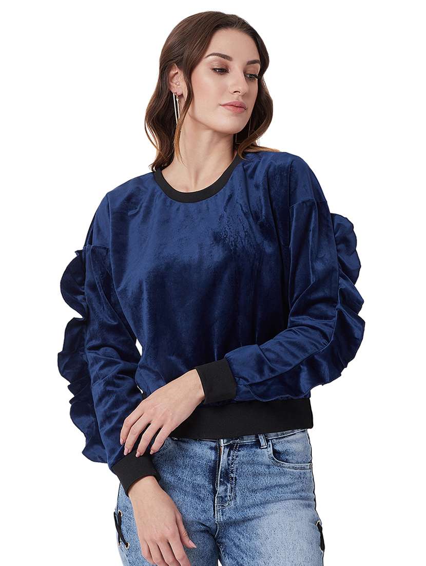 ruffle sleeved ribbed sweatshirt