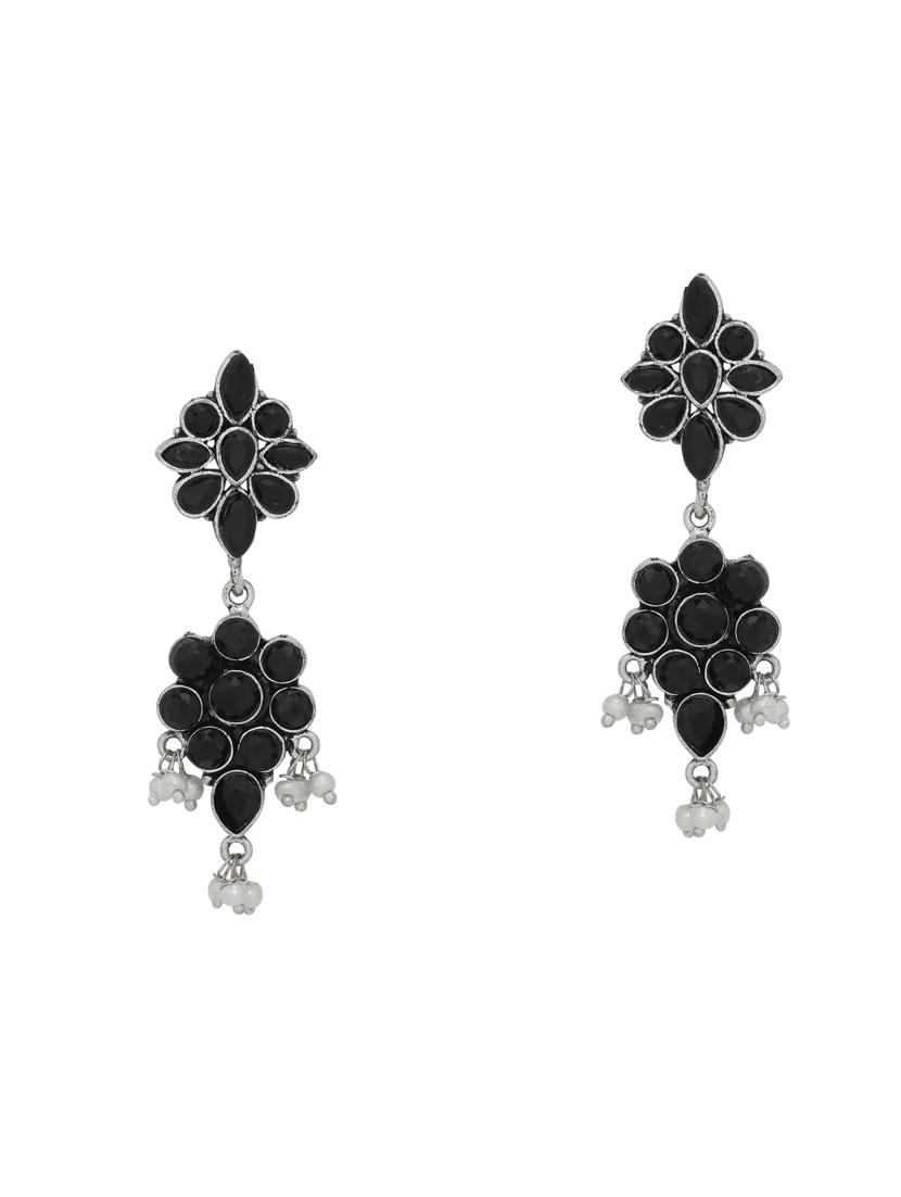 black silver tone  brass drop earring - 16700040 -  Zoom Image - 0