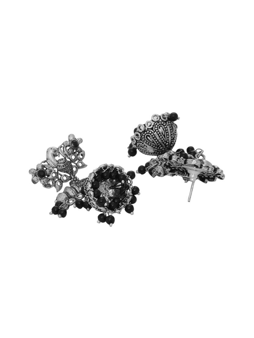 black silver tone brass jhumka earring - 16700044 - Standard Image - 1