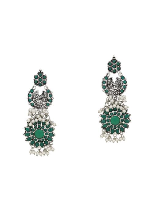 green silver tone brass drop earring - 16700052 - Standard Image - 0
