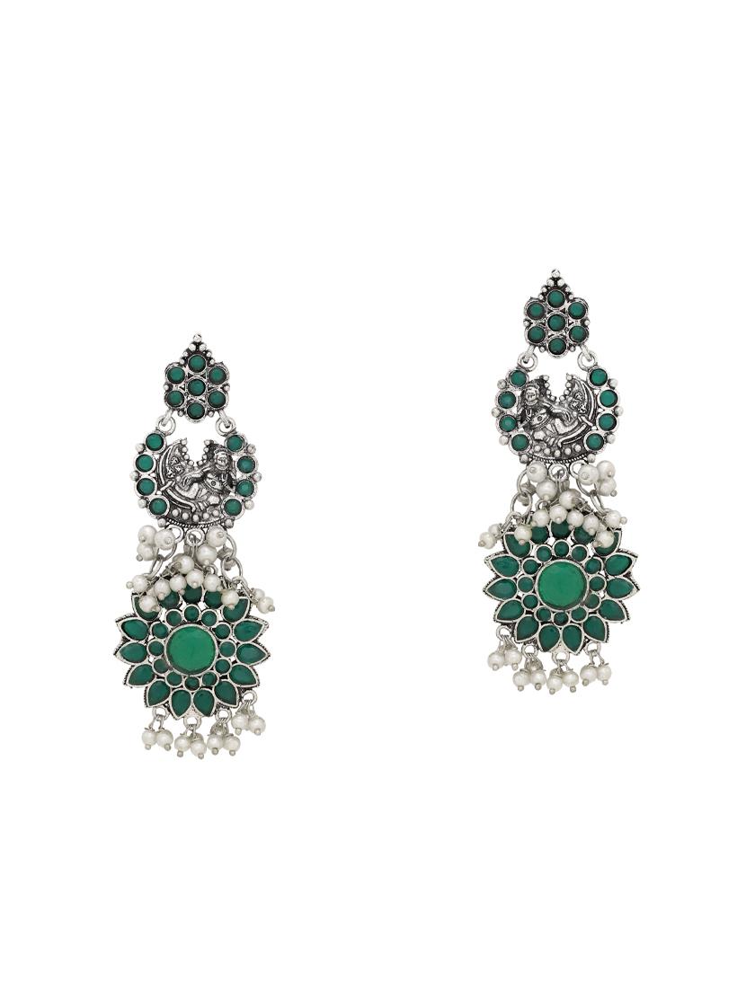 green silver tone brass drop earring - 16700052 - Zoom Image - 0
