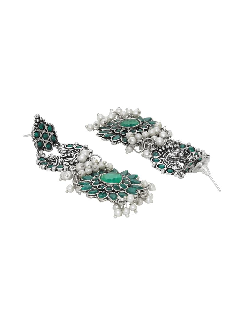 green silver tone brass drop earring - 16700052 -  Standard Image - 1
