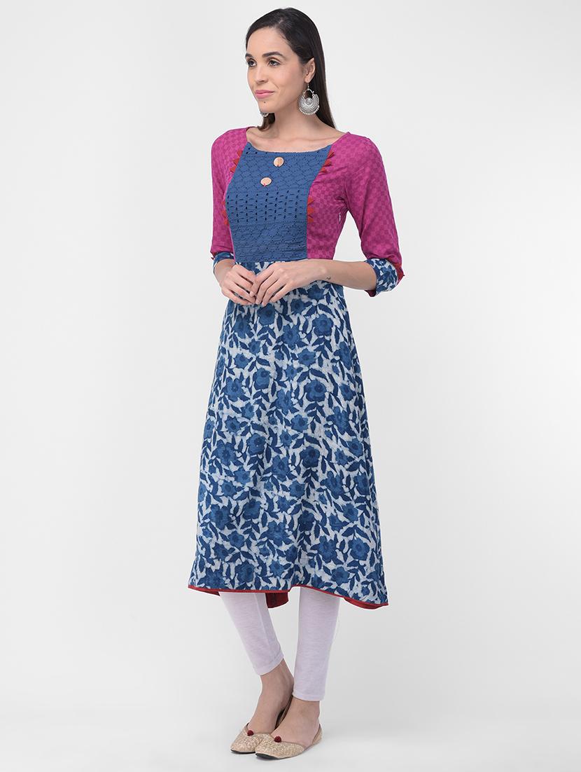 indigo a-line kurta - 16700093 -  Standard Image - 1