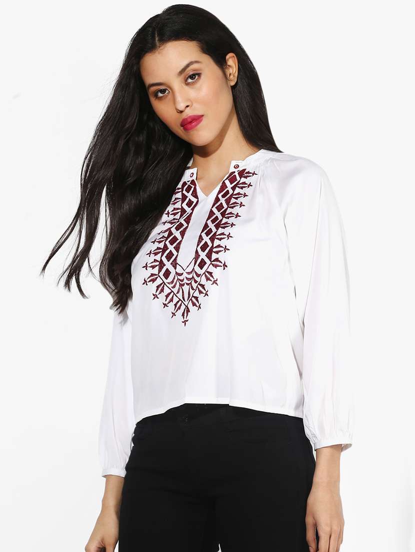 mandarin neck embroidered top 