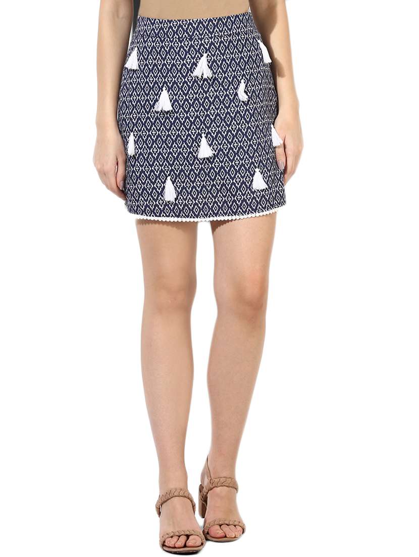 contrast lace tassel detail a-line skirt