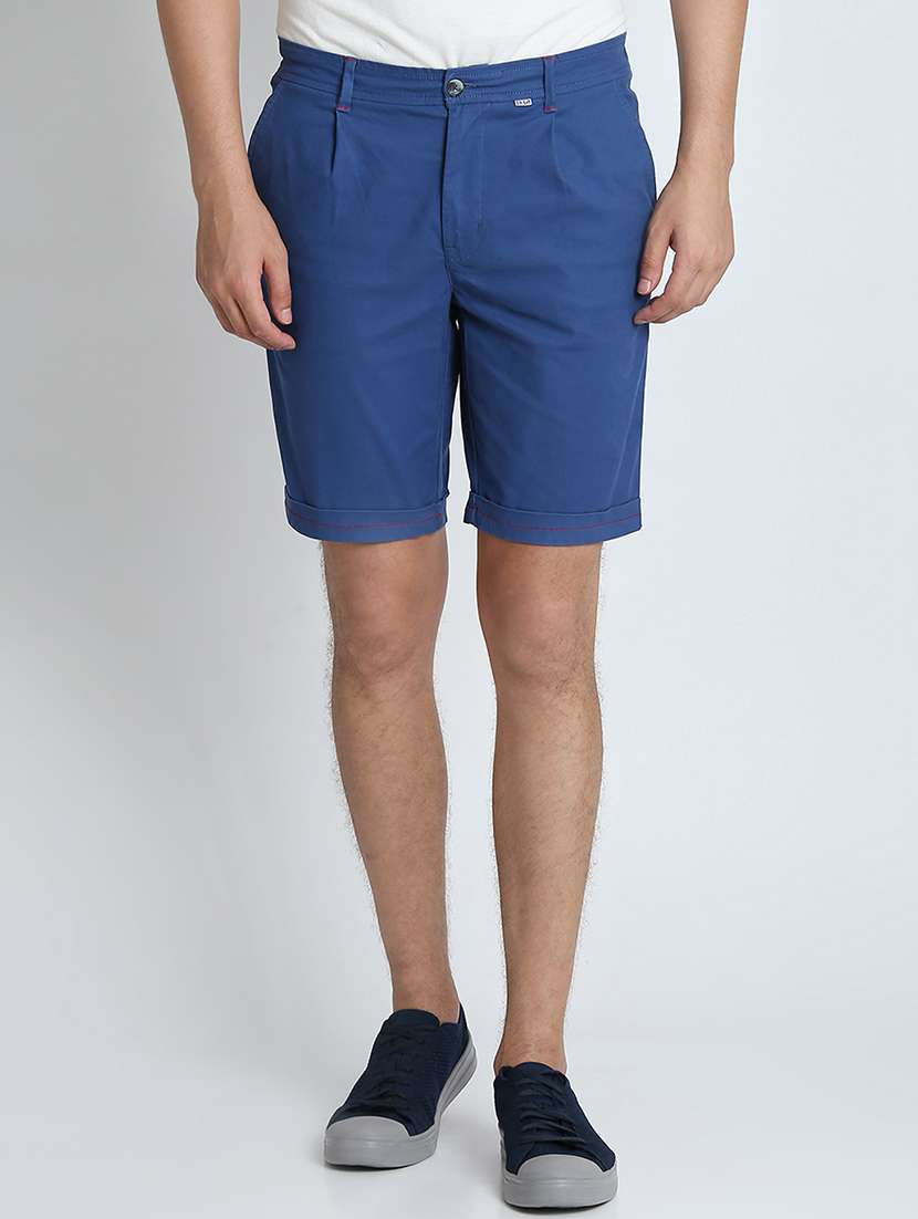 blue solid bermuda shorts