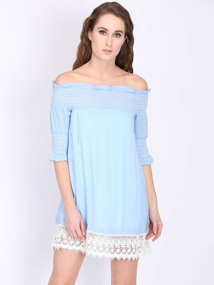 off shoulder laced hem a-line dress