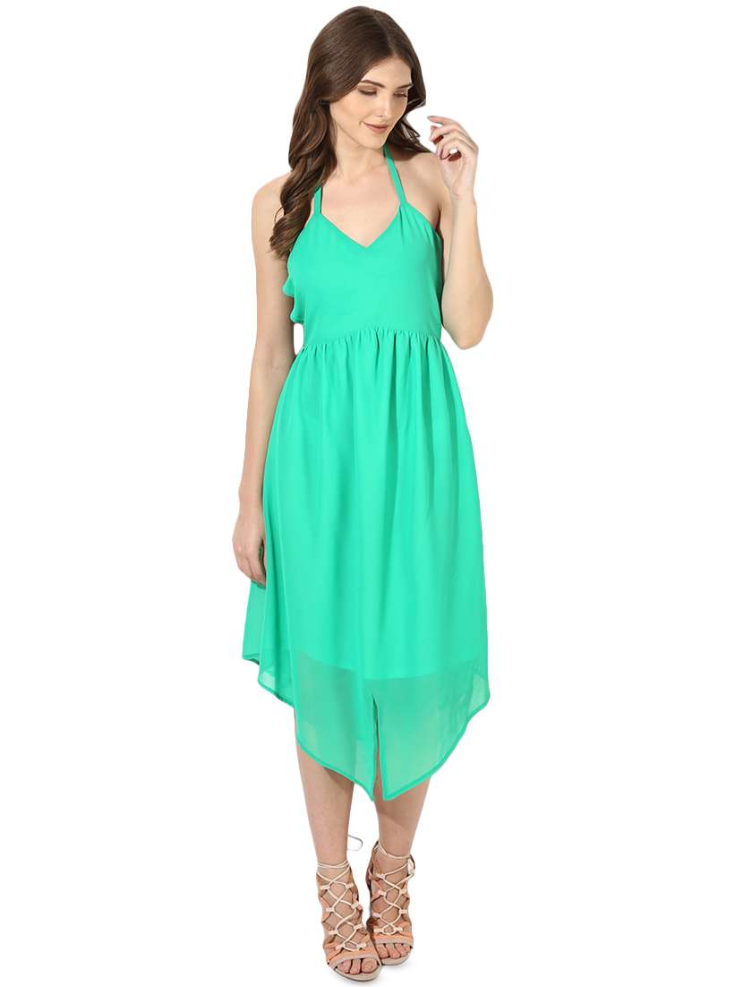 halter neck styled back asymmetric dress