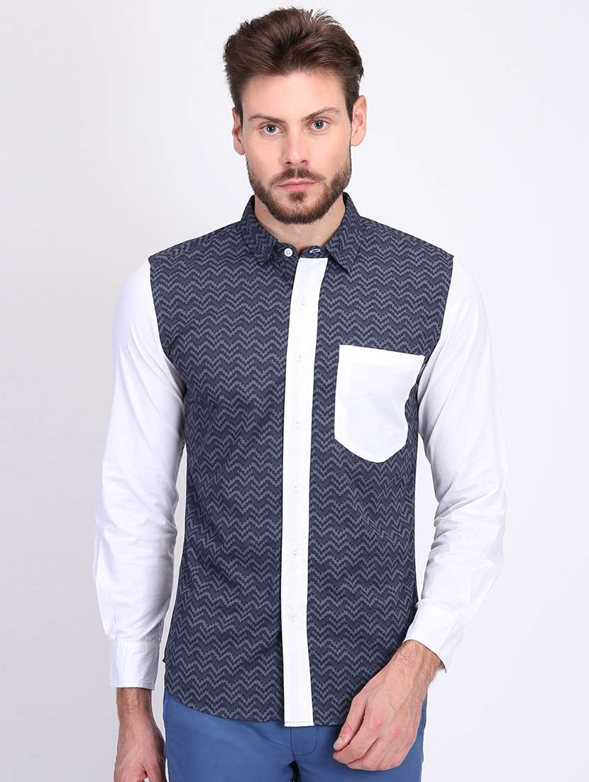 navy blue printed casual shirt