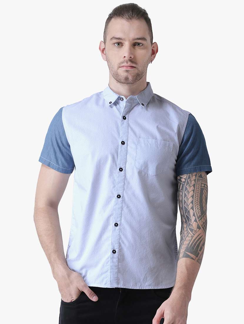 blue color block casual shirt
