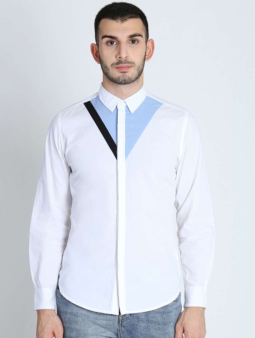 white color block casual shirt
