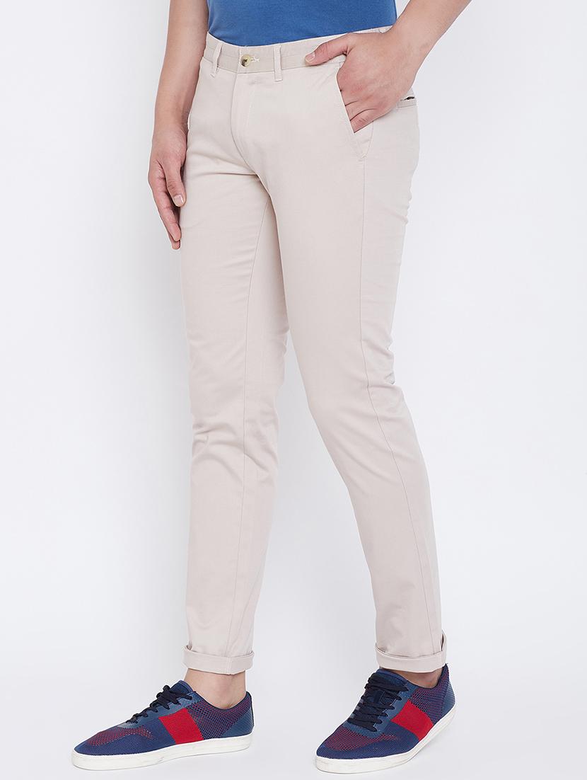 beige solid chinos - 16702286 - Standard Image - 1