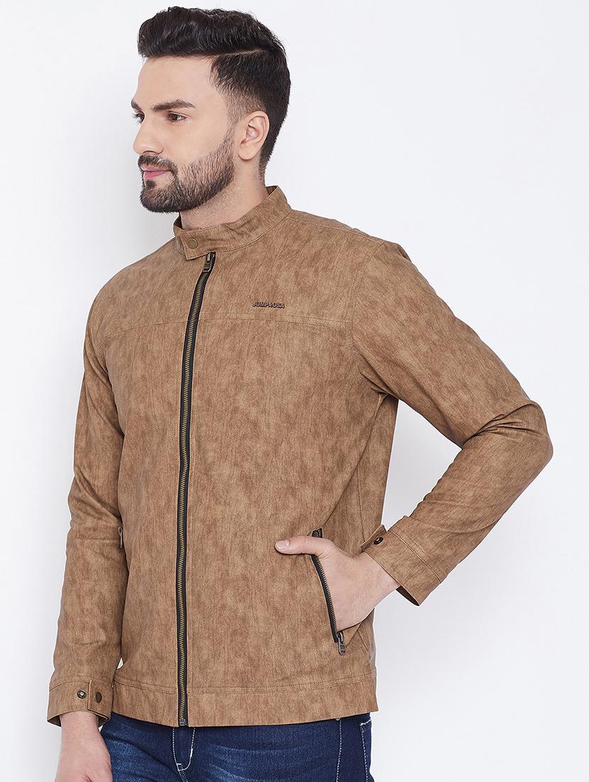 beige solid biker jacket - 16702306 - Standard Image - 1