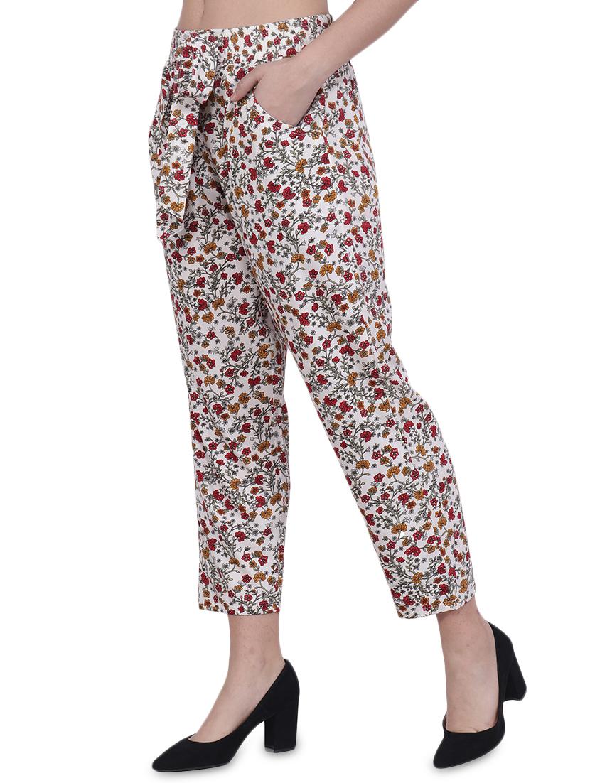 tie up waist floral trouser  - 16702694 -  Standard Image - 1