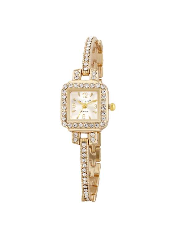 skylofts square silver dial gold plated analog women watches and girls watch