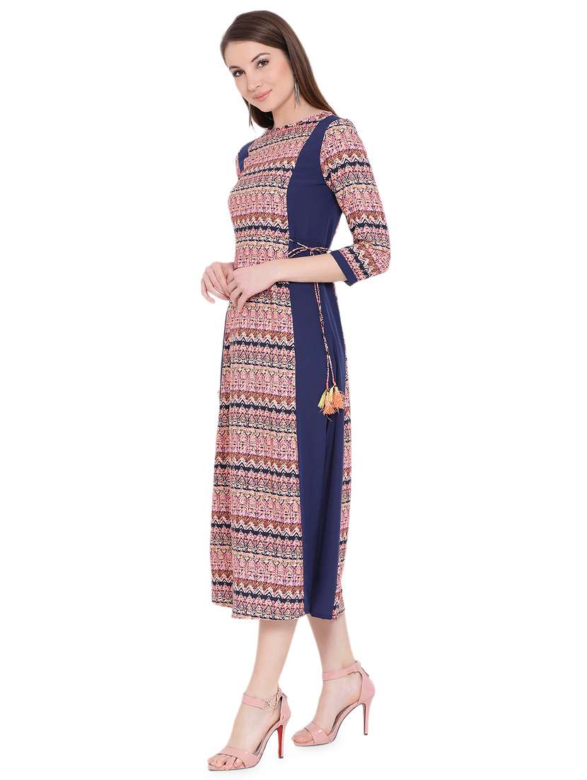 abstract printed a-line ethnic dress - 16702834 - Standard Image - 1