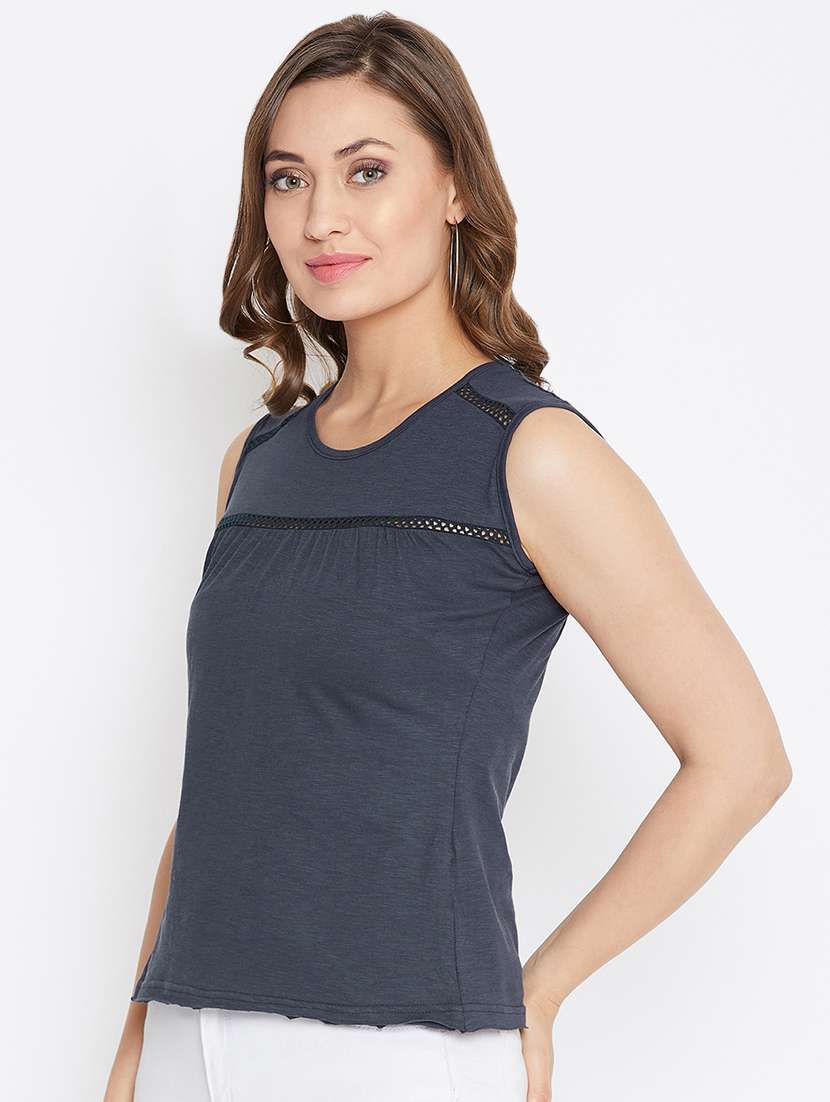 lace detail round neck top - 16704352 - Standard Image - 1