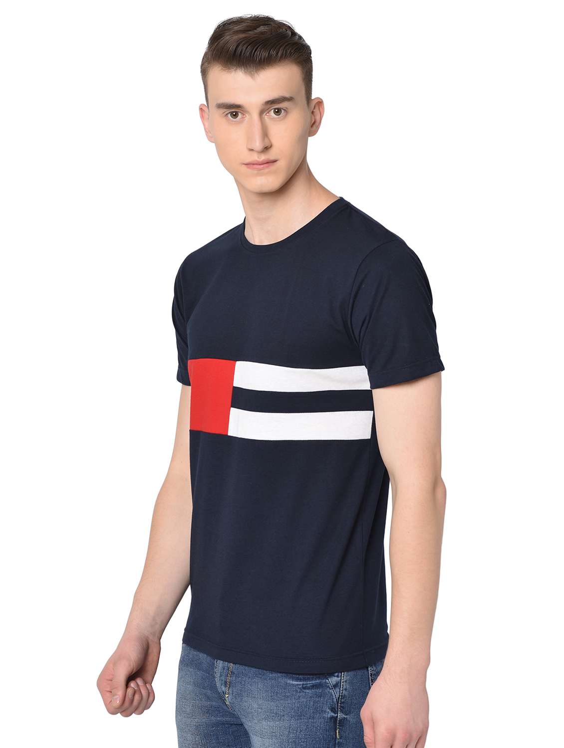 navy blue color block t-shirt - 16704424 -  Standard Image - 1
