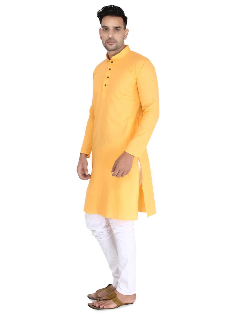 yellow solid long kurta - 16705561 - Standard Image - 1