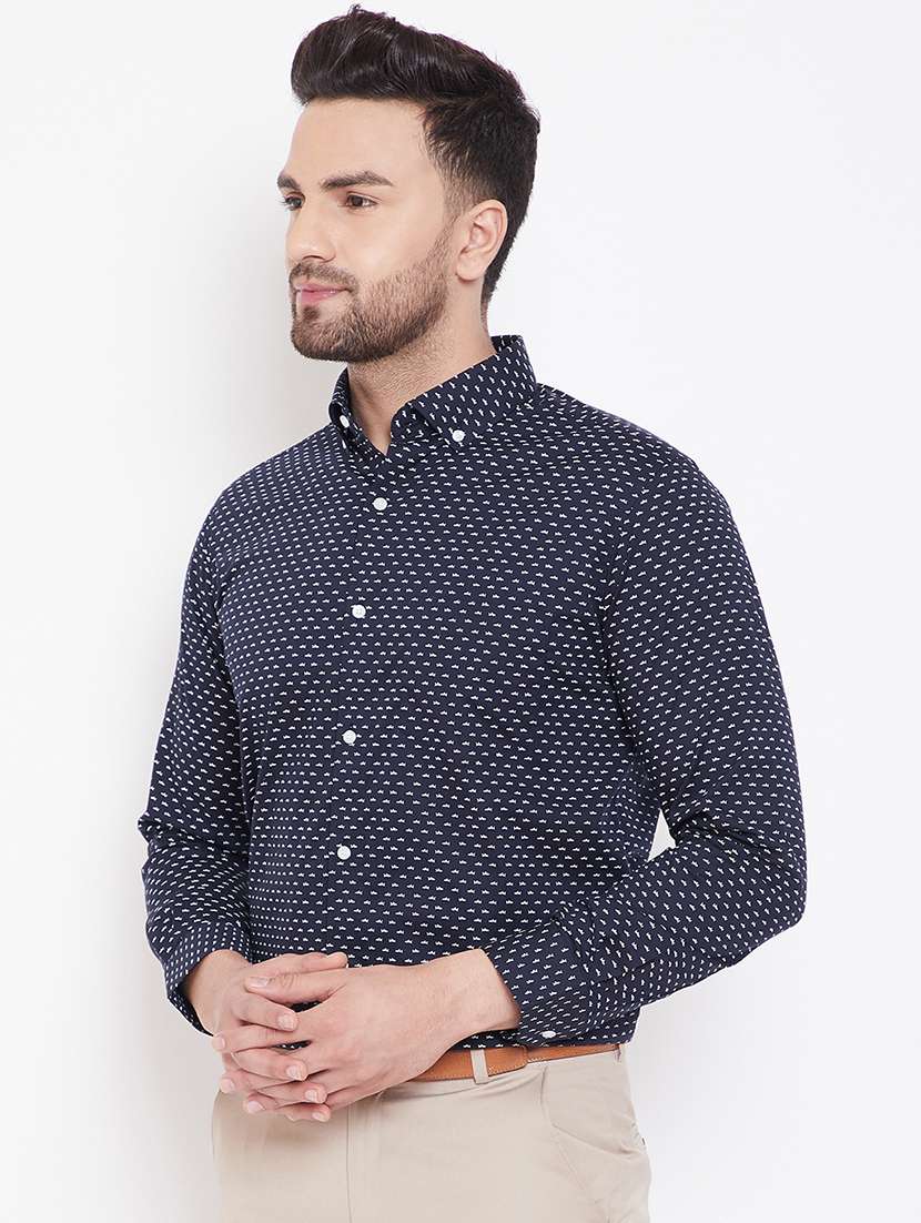 navy blue printed formal shirt - 16706040 -  Standard Image - 1