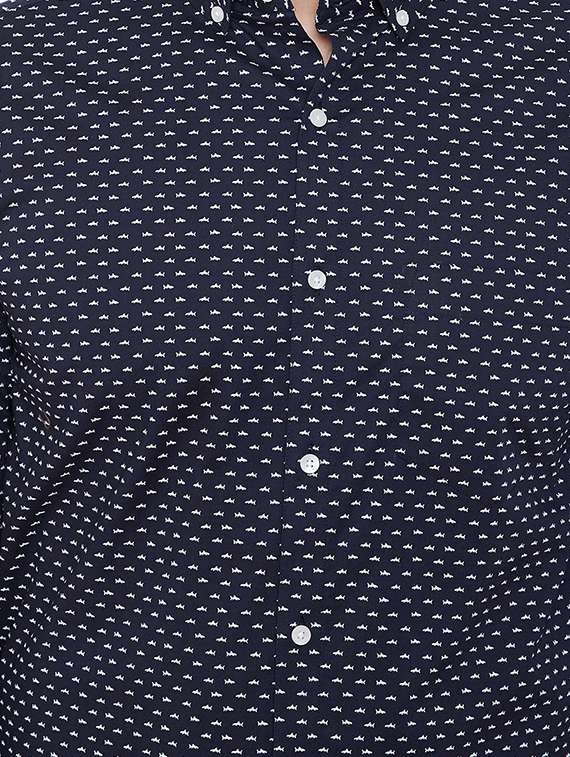 navy blue printed formal shirt - 16706040 -  Standard Image - 4