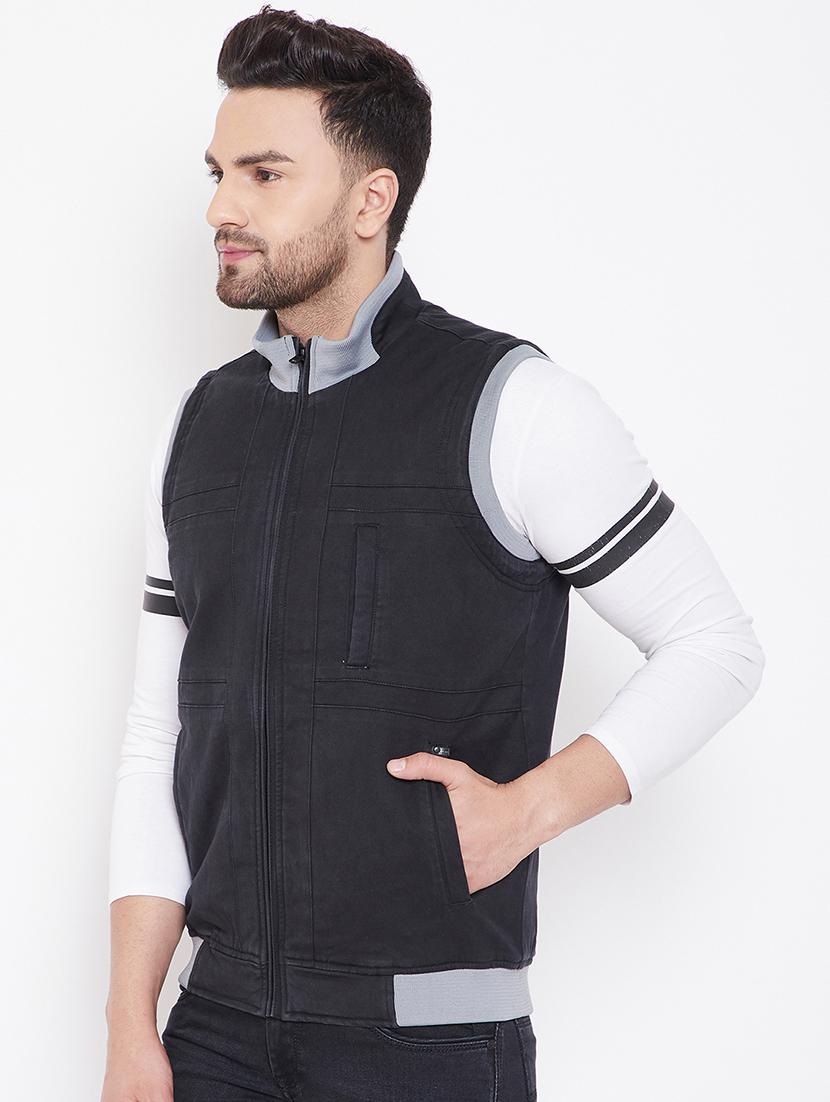black solid casual jacket - 16706045 - Standard Image - 1