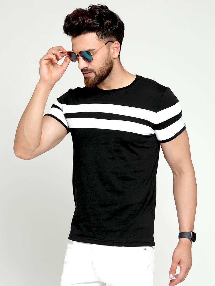 black color block cut & sew t-shirt