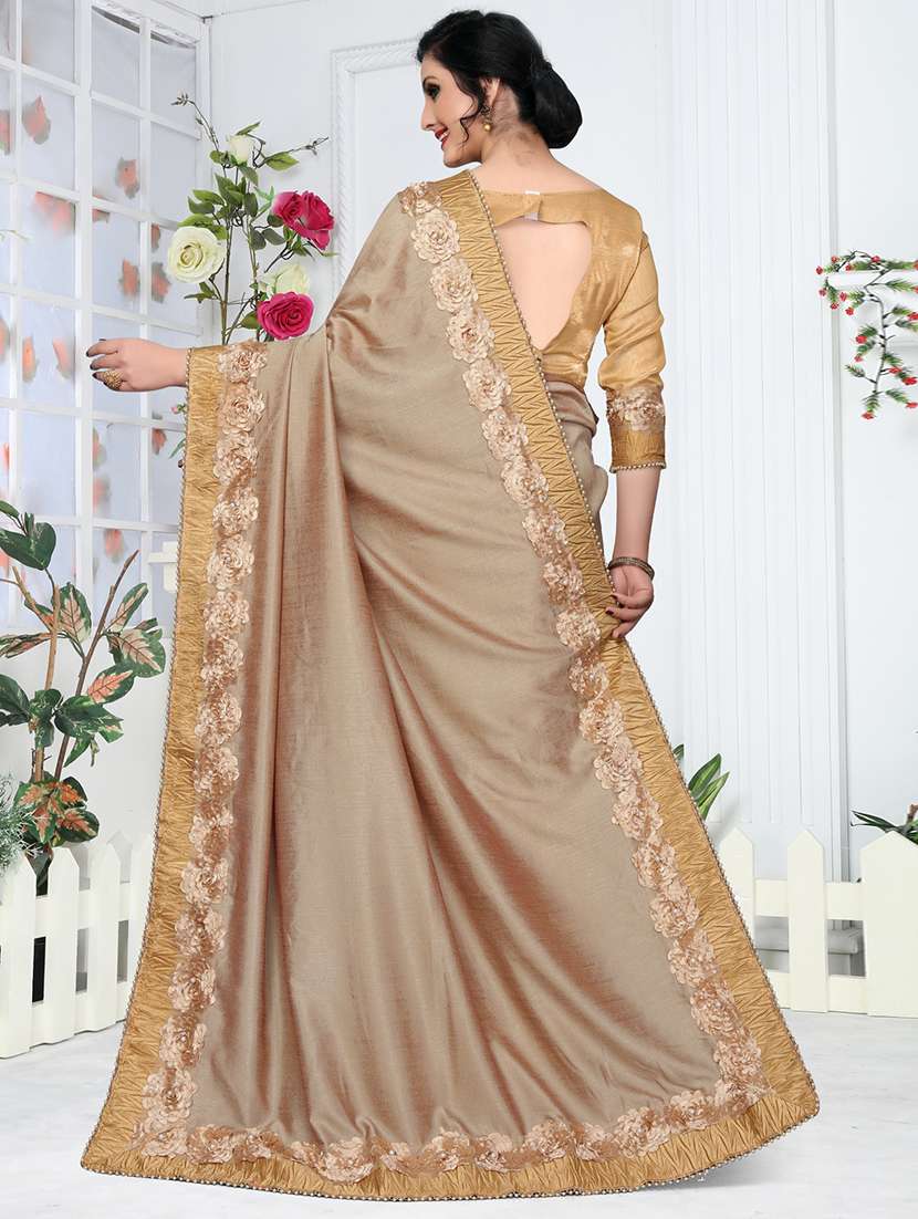 solid bordered saree with blouse - 16708735 -  Standard Image - 1